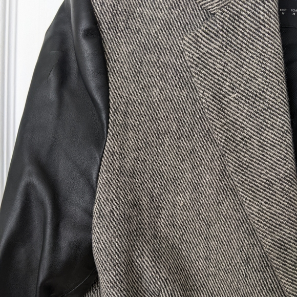 Zara Faux Leather Sleeve Herringbone Blazer - Picture 3 of 12